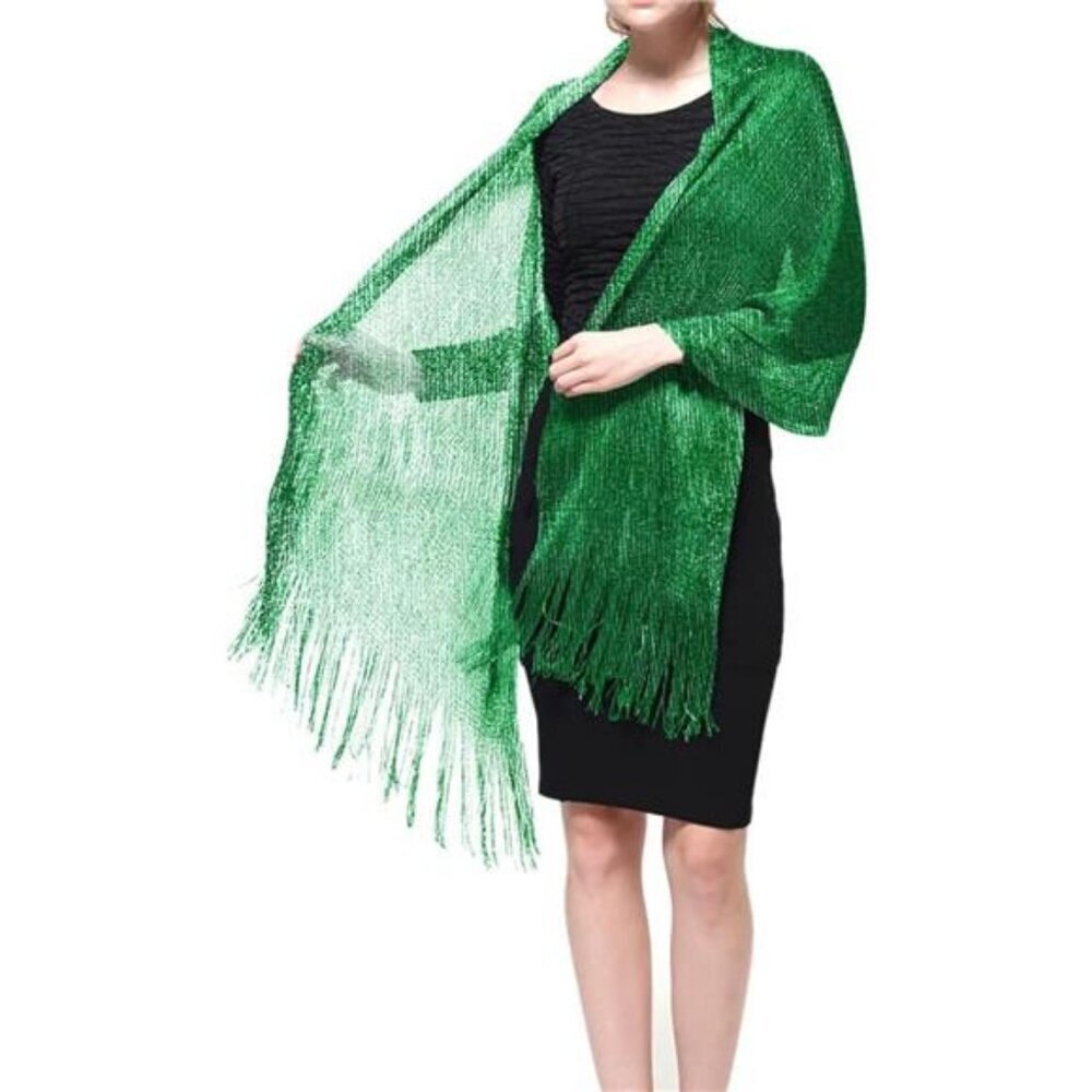 Green Shawl Scarf Wrap Glitter Shimmery Wedding Bridal Shawls Cover Up Fringe